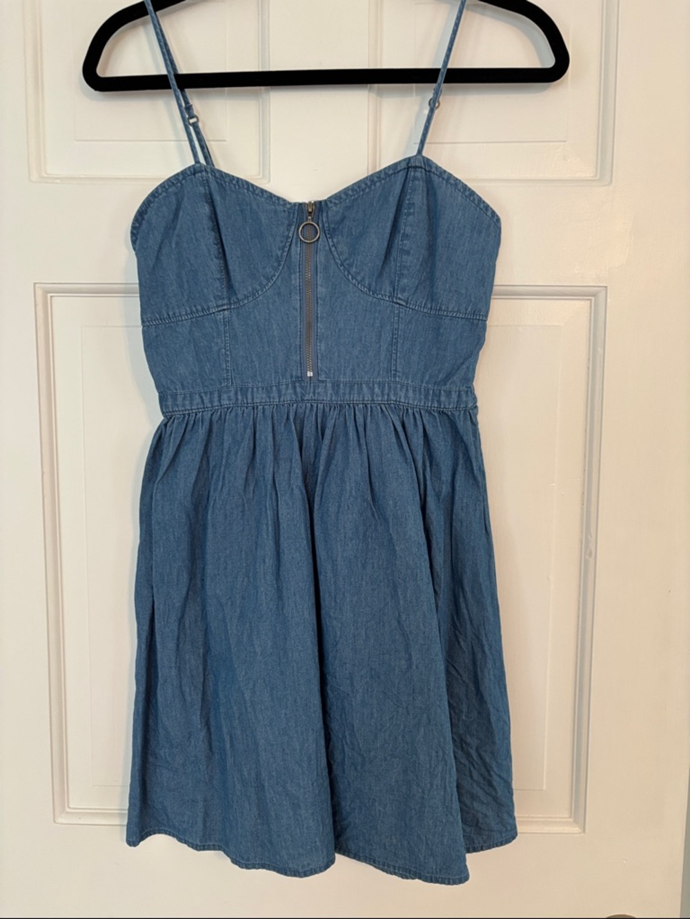 Aeropostale Blue Denim-Style Spaghetti Strap Sundress with Front Zip
